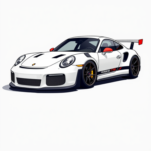 A beautiful white cartoon Porsche car.
