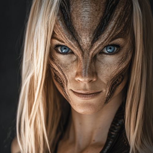 A beautiful woman transforms into an alien