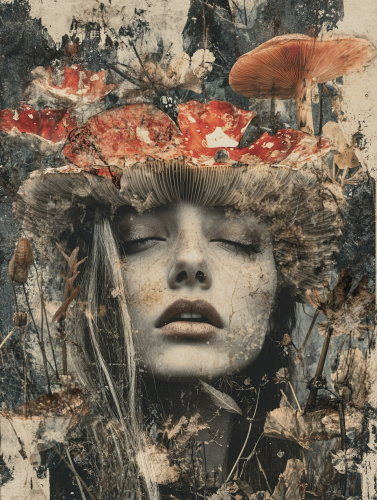 A beautiful woman with mushroom features and emotions