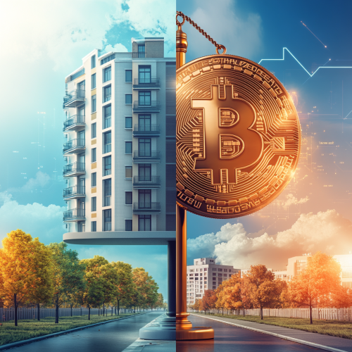 A big Bitcoin symbol and building scale