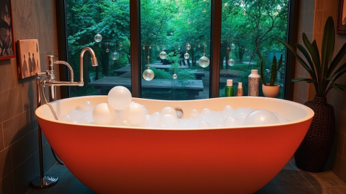 A big bubble bath with colorful bubbles.