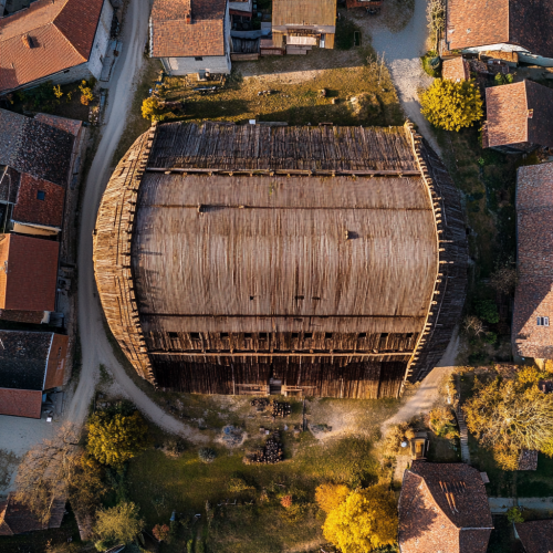 A big medieval granary in a small town A big medieval granary in a small town
