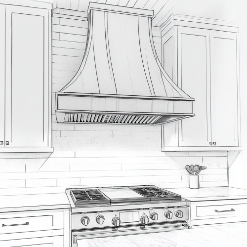 A black and white kitchen appliance drawing
