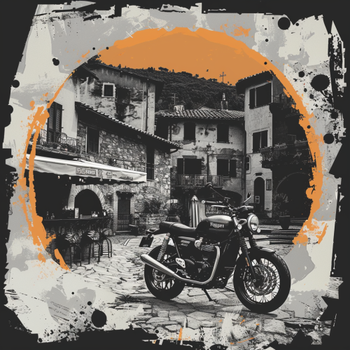 A black and white logo with orange accents