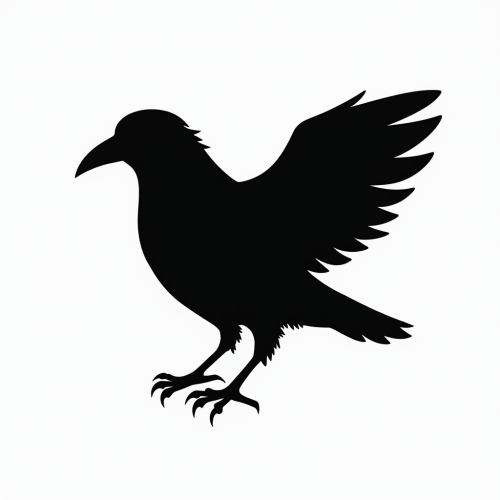 A black and white raven outline drawing.