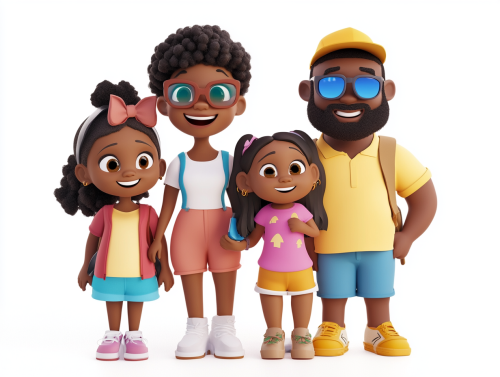 A black family of four excited for vacation A black family of four excited for vacation