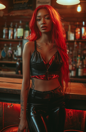A black female model dressed as Jessica Rabbit