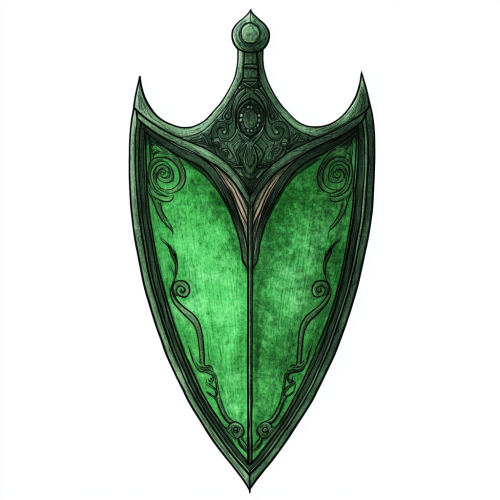 A boat-shaped green shield with pointed bottom