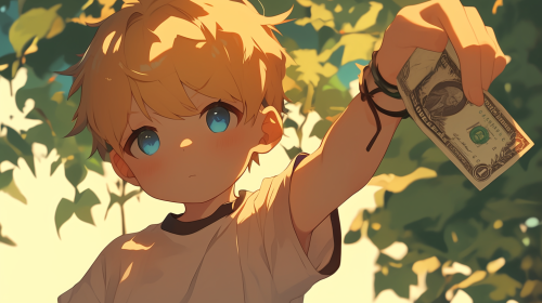 A boy earning money by doing chores