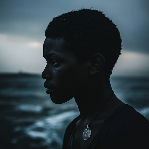 Boy next to the sea, dark theme