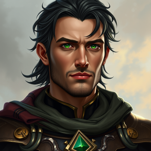 A brave man with dark hair and green eyes.