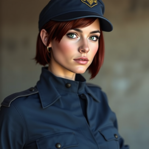 A brave woman with red hair in uniform