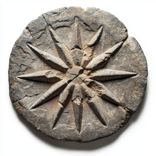 A broken ancient stone disc with star-like points