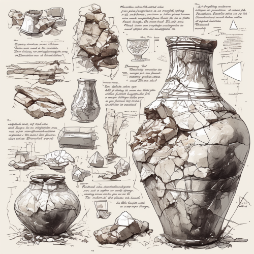 A broken old vase in pencil sketch