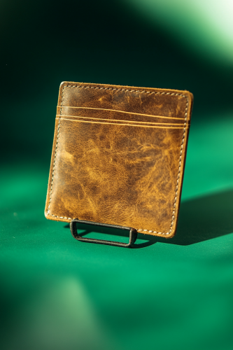 A brown men's wallet on display