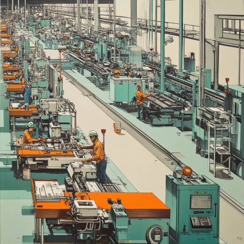 A busy factory making products with machines