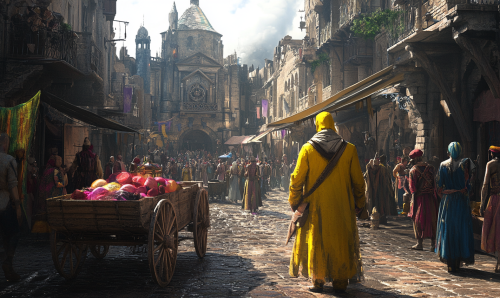 A busy medieval city with unique characters. A busy medieval city with unique characters.