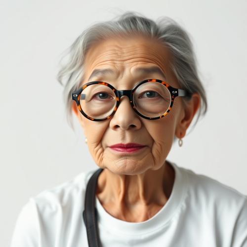 A candid photo of an elderly Korean woman. A candid photo of an elderly Korean woman.