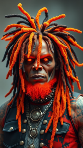 A character with glowing orange punk hair.