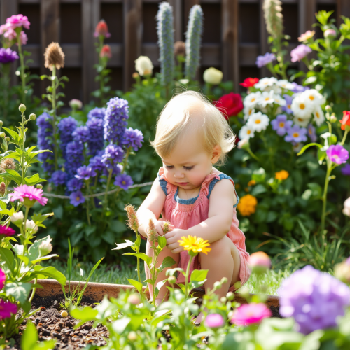 A child playing in the garden.
