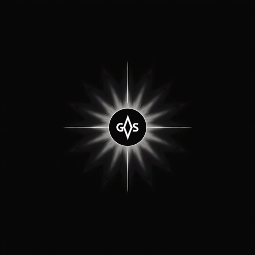 A circular black and white logo for a company.