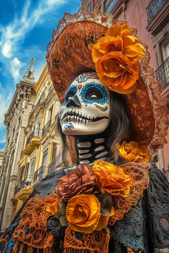 A colorful Dia de los Muertos scene