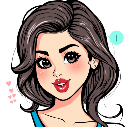 A colorful cartoon picture of Selena Gomez.