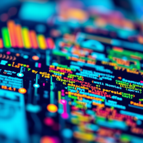 A colorful data science image with code snippets.