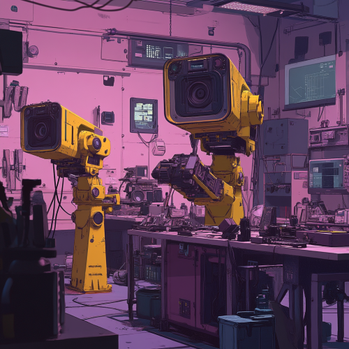 A colorful mechanic shop with anime style