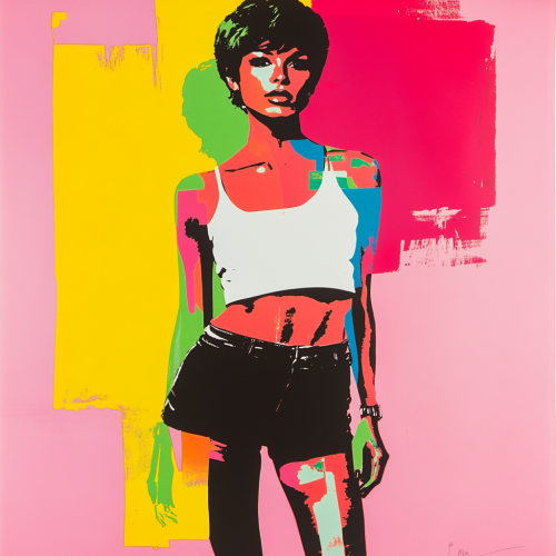 A colorful screen print of a stylish woman