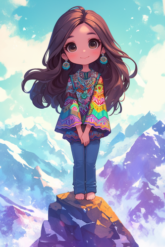 A confident, cute girl in kawaii style art