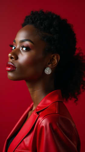 A confident African American woman in bold style.