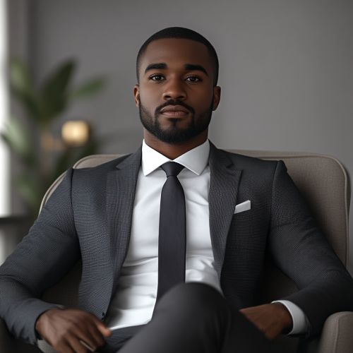 A confident professional in suit answering interview in office. A confident professional in suit answering interview in office.