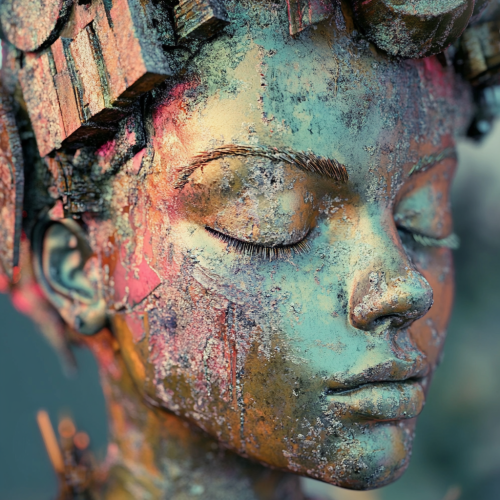 A contemporary punk woman sculpture with abstract textures