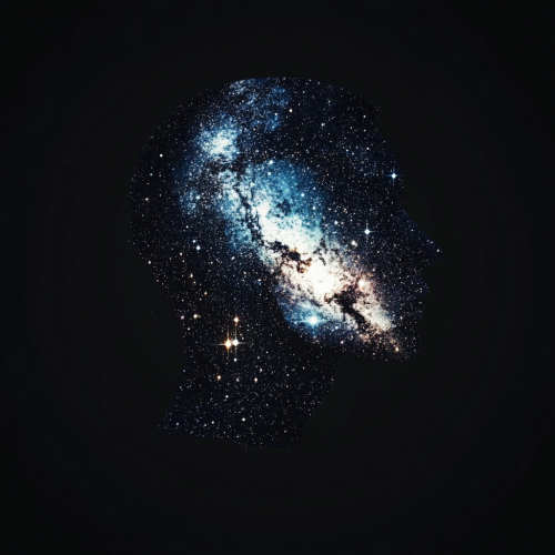 A cosmic night sky with human figure