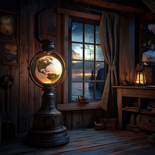 A cozy cabin with earth globe flame. A cozy cabin with earth globe flame.