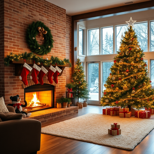 A cozy living room decorated for Christmas.