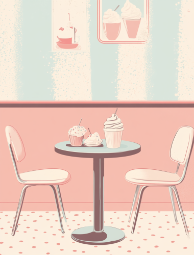 A cozy retro cafe with ice cream