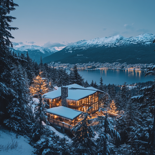 A cozy winter cabin in snowy Canada