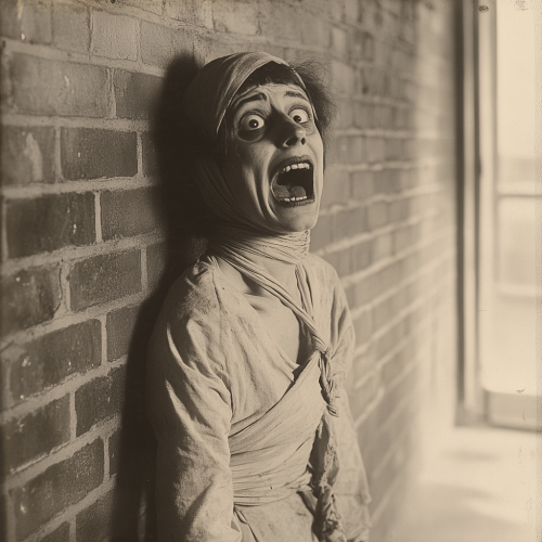 A crazy woman in straitjacket from 1920
