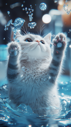 A curious silver tabby cat in kitchen.
