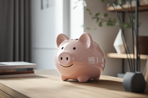 A cute pink piggy bank on a table