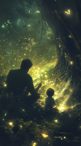 A dad and son exploring magical world