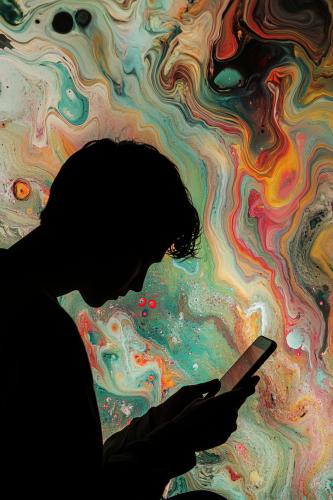 A dark silhouette gets consumed by a phone