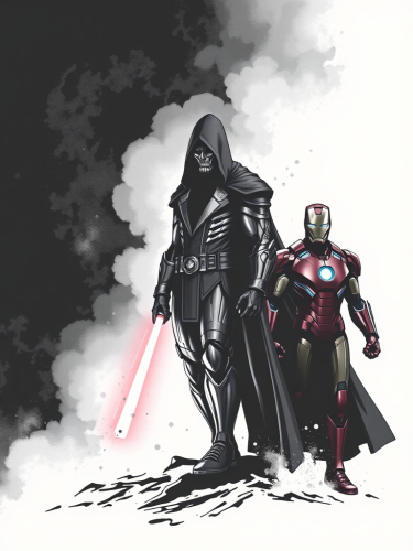 A design of Doctor Doom and Iron Man.
