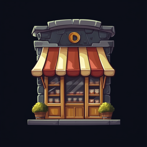 A detailed 2D game storefront on dark background.