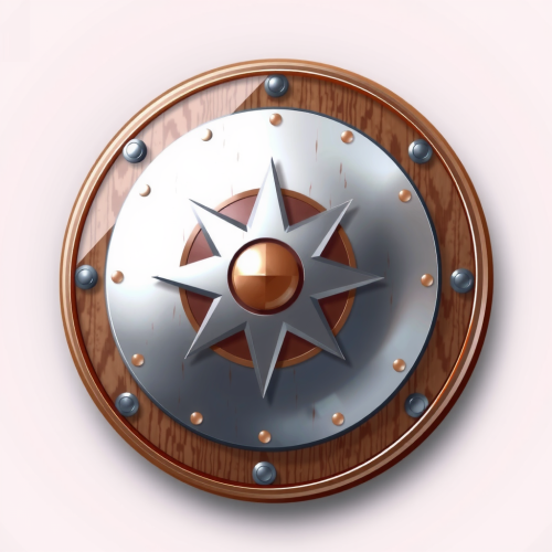 A detailed 3D shield made of wood and metal.
