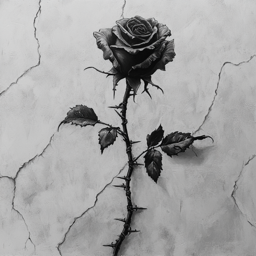 A detailed black and gray rose with Barbwire.