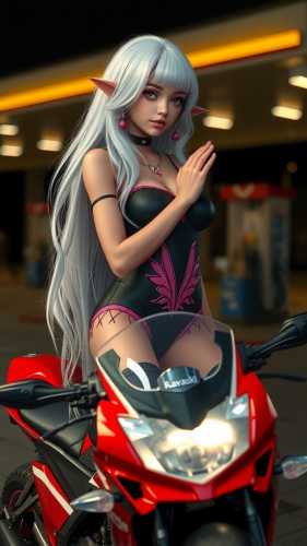 A detailed image of dark elf girl on bike A detailed image of dark elf girl on bike