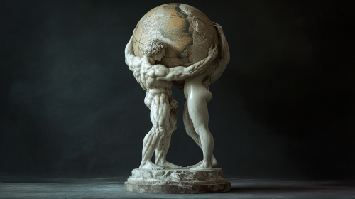 A detailed marble statue of man and woman